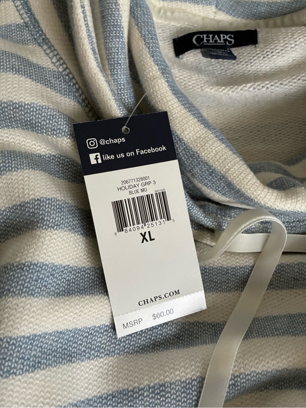 Chaps Women’s Striped Cowl Neck Sweater - Light Blue & White Size XL - Picture 5 of 6